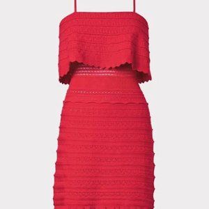 Milly : Ruffle Yoke Pointelle Sweater Knit Mini Dress : Coral : Small